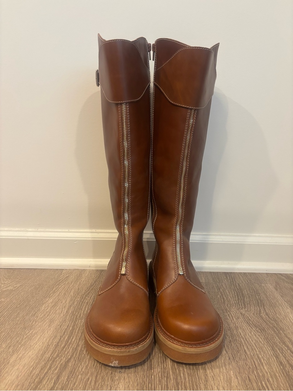 Kelsi Dagger Women's Brown Leather Knee-High Zip Riding Boots